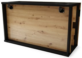 LUSSO Dub Artisan/Čierna matná -  MODERNÝ STOLÍK SO ZDVÍHAVOU STOLOVOU DOSKOU + ÚLOŽNÝ PRIESTOR + POLICA (NA KOLESÁCH!)