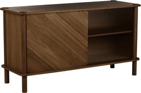 Hnedá vitrína z dubového dreva s posuvnými dverami 135x73,5x48 cm Italic – UMAGE