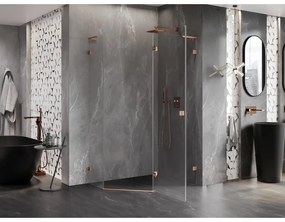 Mexen Lunar, L pravý výklopný päťuholníkový sprchový kút 100 x 80 cm, 8mm číre sklo, profil medená matná, 831L-100P-080L-65-00-P