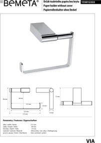 Bemeta Design VIA: Držiak toaletného papiera, bez krytu - 135012222