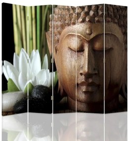 Ozdobný paraván Buddha Bambusové květiny - 180x170 cm, päťdielny, obojstranný paraván 360°