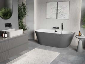Mexen Oris, voľne stojaca ryhovaná vaňa 170 x 80 cm, biela-šedá, čierny matný prepad, 52871708062-70