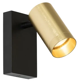 Nástenná lampa čierna so zlatom nastaviteľná s vypínačom - Jeana Luxe