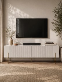 TV skrinka Malmi 200 cm - kašmír / crema bianca / zlaté nožičky