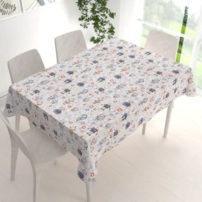 Biante Detský bavlnený obdĺžnikový obrus Sandra SA-584 Svet robotov na sivo-bielom 50x100 cm