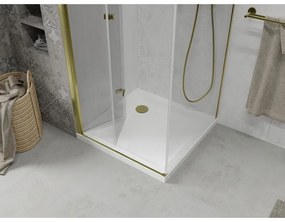 Mexen Lima sprchovací kút 90 (dvere) x 90 (stena) cm, 6mm číre sklo, zlatý profil + SLIM sprchová vanička biela 5cm, 856-090-090-50-00-4010