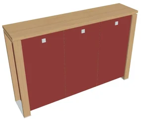 Stredná skriňa Verno+ S 200 x 46 x 130 cm, sklenené dvere, dub svetlý / červená
