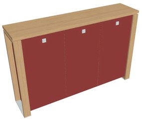 Stredná skriňa Verno+ S 200 x 46 x 130 cm, sklenené dvere, dub svetlý / červená