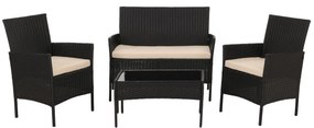 Záhradná súprava 2 kresiel, pohovky a stolíka HWC-N98 - antracit, krémový vankúš