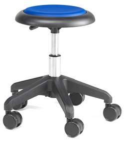 Pracovná dielenská stolička MICRO, s kolieskami, výška 380-510 mm, modrá
