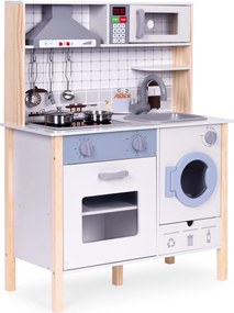 Drevená interaktívna kuchynka pre deti 3+ s LED, zvukmi, rúrou a práčkou ECOTOYS