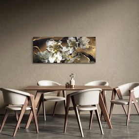 Obraz - Kvety orchideí na mramorovom pozadí (120x50 cm)