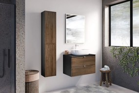 Závěsná koupelnová skříňka Talia 80 cm matná černá/dub castello