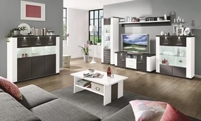 Široká vitrína Caracas typ 22, grafit/biely lesk, s osvetlením