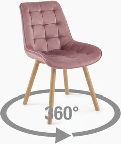 Stolička SORIA 360 – tmavoružový zamat / dubové nohy × 4