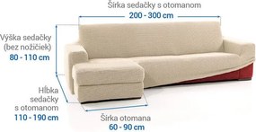 Super strečové poťahy NIAGARA smotanová sedačka s otomanom vľavo (š. 200 - 300 cm)