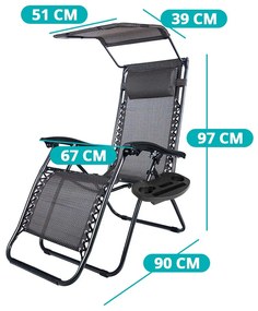 Zero gravity stolička s markízou a držiakom na pohár, 2 ks, viac farieb, čierna