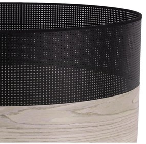 Závesné svietidlo Wood, 1x svetlobéžová dubová dýha/čierne PVC tienidlo, (fi 40cm)