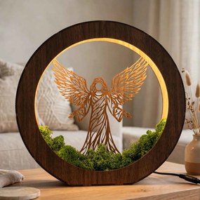 Drevená LED lampa Anjel svetla s machom | MICHAEL: HDF - Orech 20 cm 4778-115060 LED0606