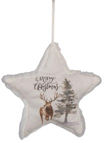 Dekoratívne závesná látková vianočná hviezda s jeleňom - ​​17 * 3 * 18 cm