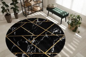 Koberec okrúhly EMERALD exkluzívne 2000 glamour, štýlový mramor, geometrický čierna / zlato Veľkosť: kruh 120 cm