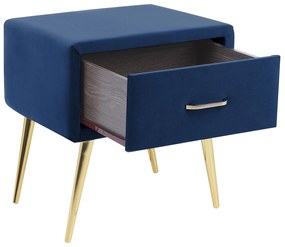 Zamatový nočný stolík so zásuvkou modrý FLAYAT Beliani