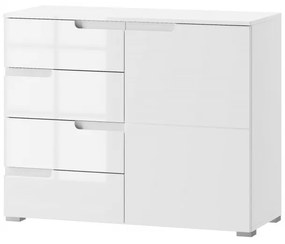 Komoda Selene 5 100 cm biela lesklá/matná