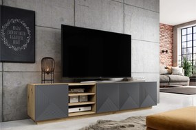 RTV skrinka Asha 200 cm s ryhovaným čelom - artisan / rivier stone mat