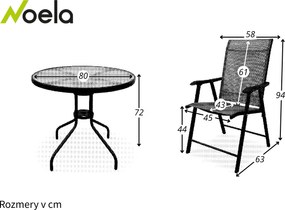 Noela Záhradný jedálenský set Capri 80 cm + 4x kovová stolička Solano