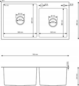 Erga HD, 2-komorový oceľový drez 780x450x210 mm, grafitová, ERG-MLS-HD7845B