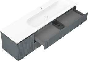 Mexen Rivel, kúpeľňová skrinka 160 cm s pravým umývadlom Vela, 2S, 1D, drážkovaná, grafitová/biela matná, 91A23-16047-3-BBFFF66-W23P01