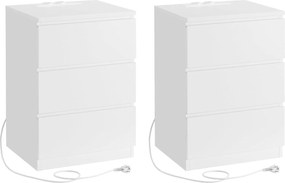 Nočný stolík 2-dielna sada, s 2 sieťovými zásuvkami a 2 USB portami, biela farba