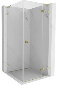 Mexen Lunar, L výklopný sprchový kút pravý 70 x 70 cm, 8mm číre sklo, zlatý profil, 834L-070-070-50-00-P
