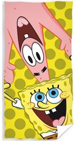 CARBOTEX - Detská plážová bavlnená osuška Spongebob a Patrik / 70 x 140 cm