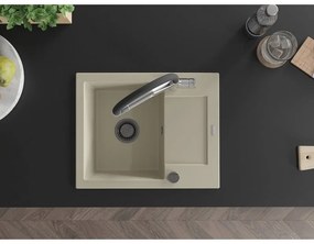 Mexen Enzo, granitový drez 576x465x174 mm, 1-komorový a drezová batéria Duo, béžová, 6506-69-671701-07-B