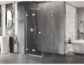 Mexen Lunar-F L, skladací sprchový kút ľavý 80 x 80 cm, 8mm číre sklo, biely profil, 836L-080-080-20-00-L