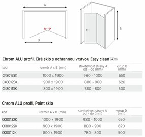 Mereo Mereo, Sprchové dvere LIMA, zalamovacie, chróm ALU, sklo Point 6 mm, MER-CK80122K