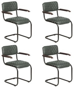 Jedálenské stoličky 4 ks s opierkami, sivé, pravá koža