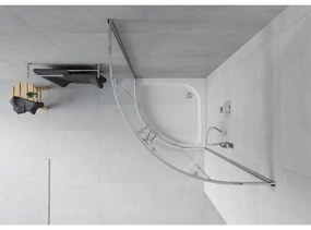 Mexen Rio, štvrťkruhový sprchovací kút s posuvnými dverami 90 x 90 cm, 6mm číre sklo, chrómový profil + biela vysoká sprchová vanička Rio, 863-090-090-01-00-4710