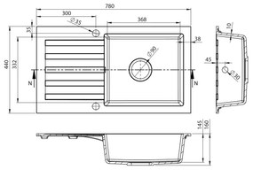 Sapho - Kuchynský drez 78x44 cm granit/biela