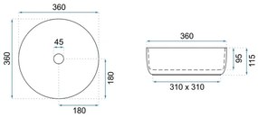 REA-U6630 - Umývadlo na dosku SAMI priemer 36 cm keramika/biela/brúsené zlato