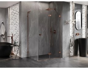 Mexen Lunar-F L, 1-krídlový sprchový kút so skladacími dverami, pravý, 95 x 90 cm, 8mm číre sklo, ružové zlato profil, 836L-095-090-60-00-P