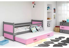 Detská posteľ s výsuvnou posteľou RICO 190x80 cm Sivá  Ružová