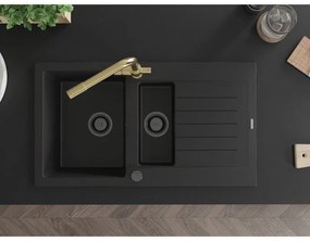 Mexen Matias, granitový drez 900x505x200 mm, 1,5-komorový a zlatá batéria Duero, čierna, 6502-77-671600-50-B