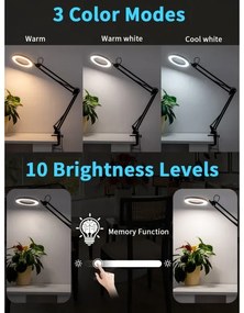 Brilagi - LED Stmievateľná stolná lampa s lupou LED/12W/5V 3000/4200/6000K čierna