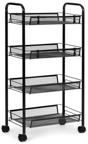 ModernHome Policový kovový organizér na kolieskach, 4 police, čierna ModernHome