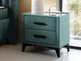 Nočný stolík s 2 zásuvkami Joy, modrozelená aqua látka