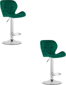 Sada 2 barových stoličiek WEST  zamatová zelená / chrómová podnož