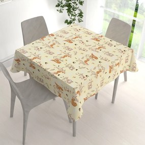 Biante Detský bavlnený štvorcový obrus Sandra SA-700 Veveričky a ježkovia na svetlo vanilkovom 80x80 cm