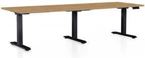 Výškovo nastaviteľný stôl OfficeTech Long, 240 x 80 cm, čierna podnož, dub kamenný